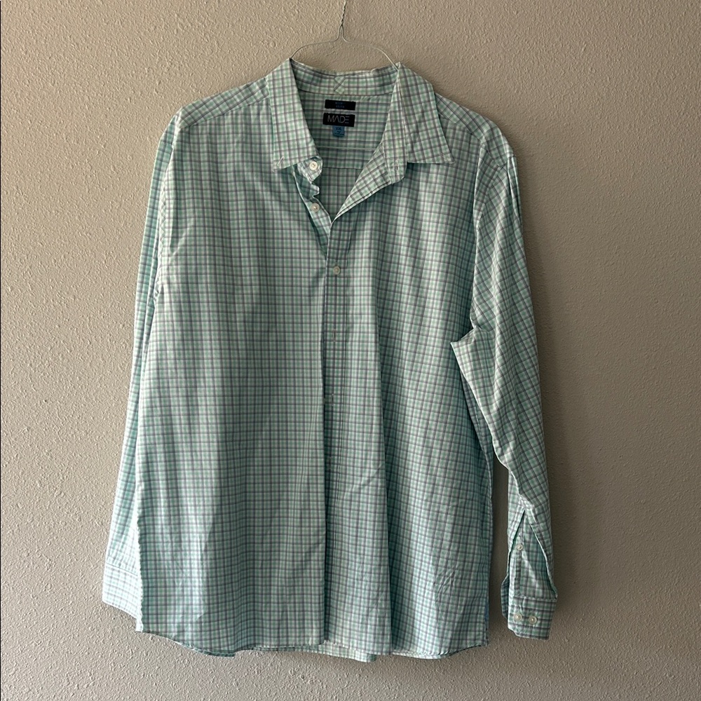 Made Cam Newton Light Green and Blue Checkered Button Down Dress Shirt XXL